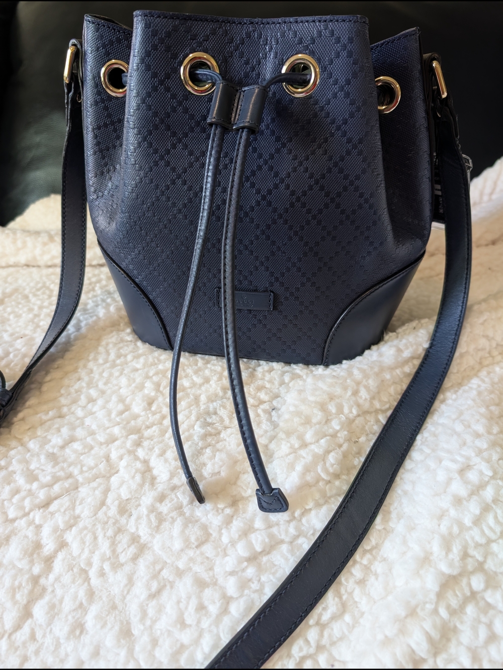 Gucci Navy Blue Bucket Drawstring Shoulder Bag Gold Hardware - Picture 13 of 13